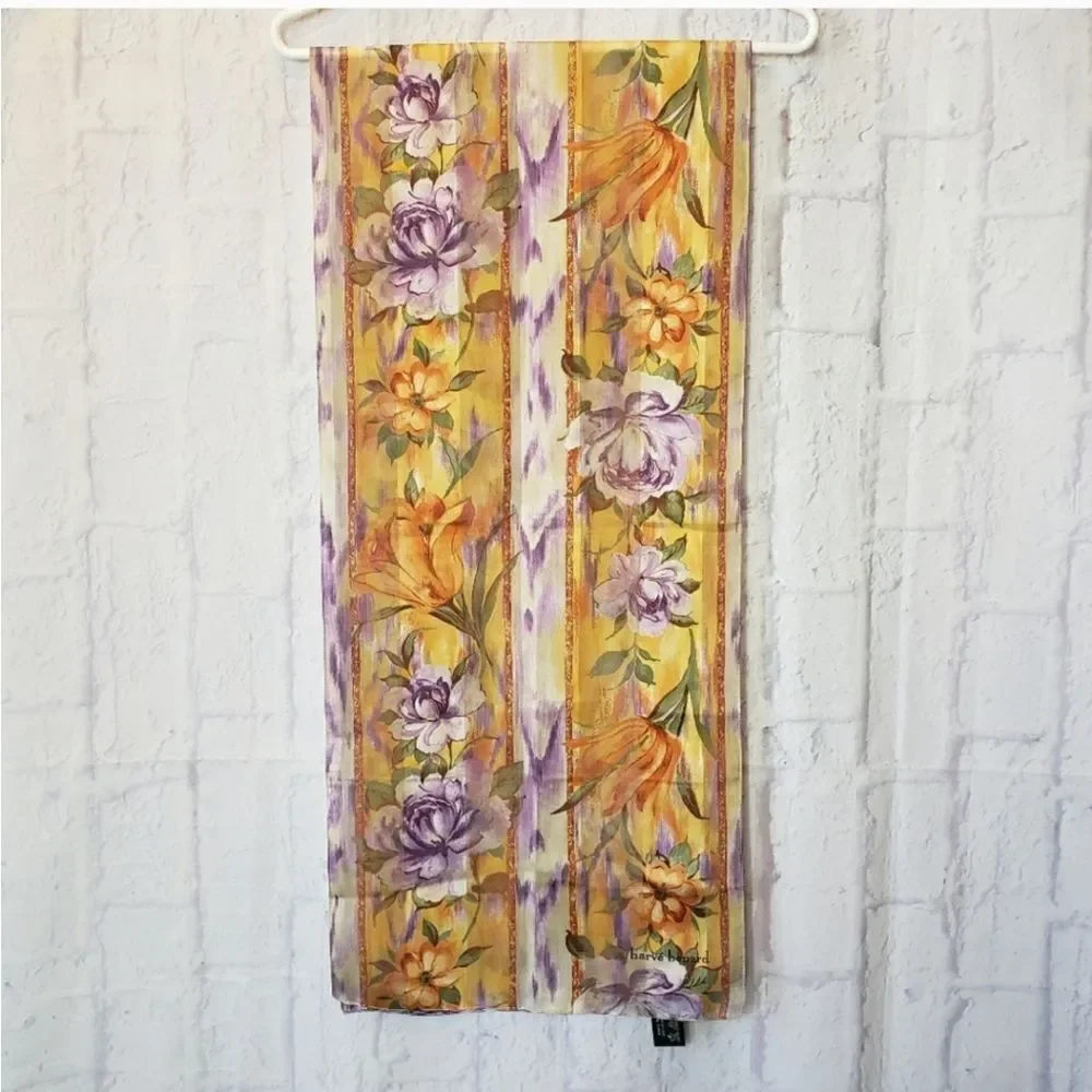 HARVE BENARD Floral Semi-Sheer Scarf Made In Italy Polyester
